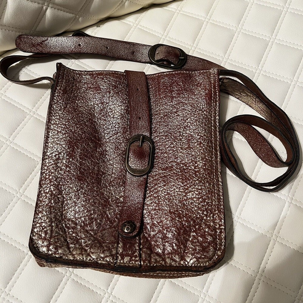 Patricia Nash Venezia Pouch Pebbled Brown Gold-tone Leather Vintage Crossbody